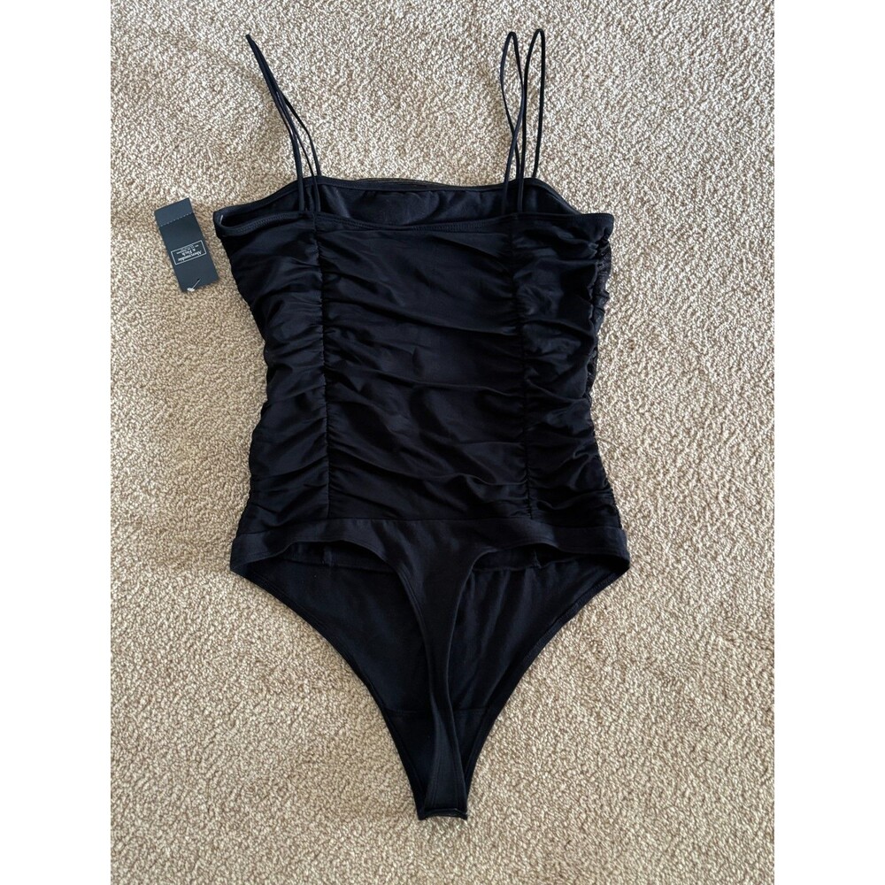 Abercrombie & Fitch Black Ruched Bodysuit Sz M Dbl Spaghetti Straps - Picture 3 of 8